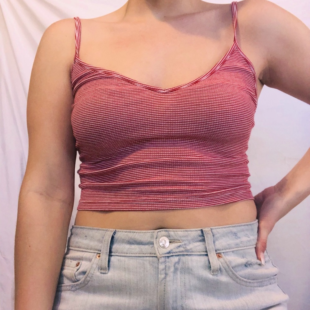red/ white striped crop tank